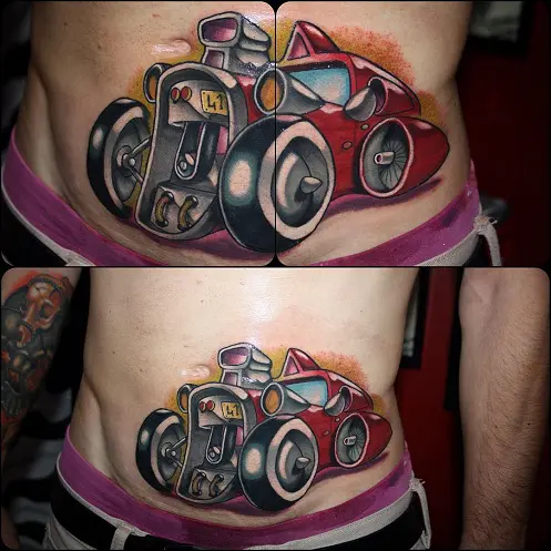 Hot Rod Car Racing Tattoo On Sleeve