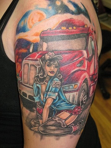Pin-Up Girl With Car Tattoo