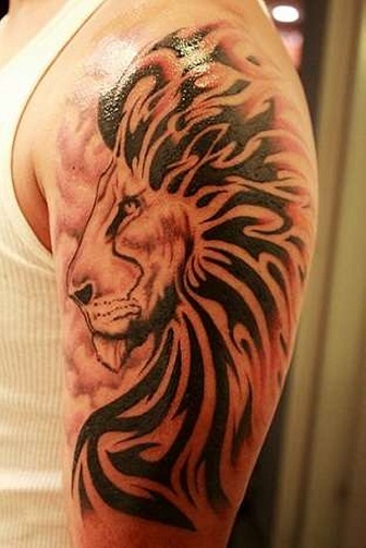 Tribal Lion Tattoo for Half Sleeve