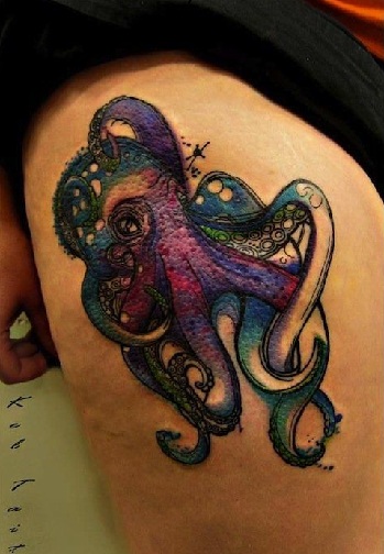 Water Colour Octopus Tattoo Design