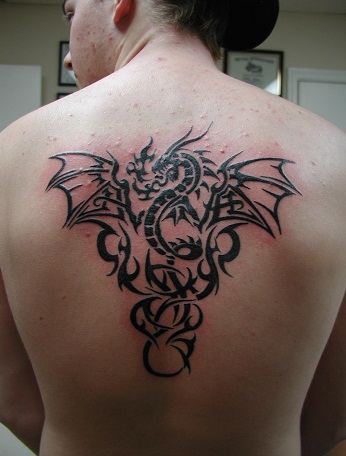 Dragon Style Tribal Back Tattoo