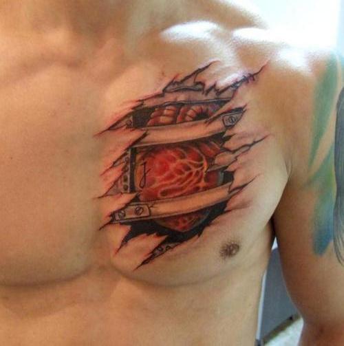Ripped Skin Tattoo Design On Chest