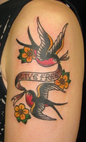 Bold Sparrow Tattoo with a Message