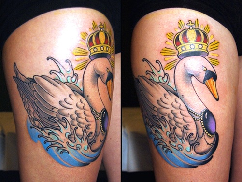 Swan with Crown Tattoo Design