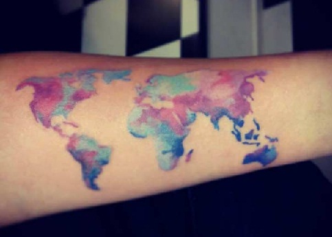 Watercolour World Map Tattoo Designs