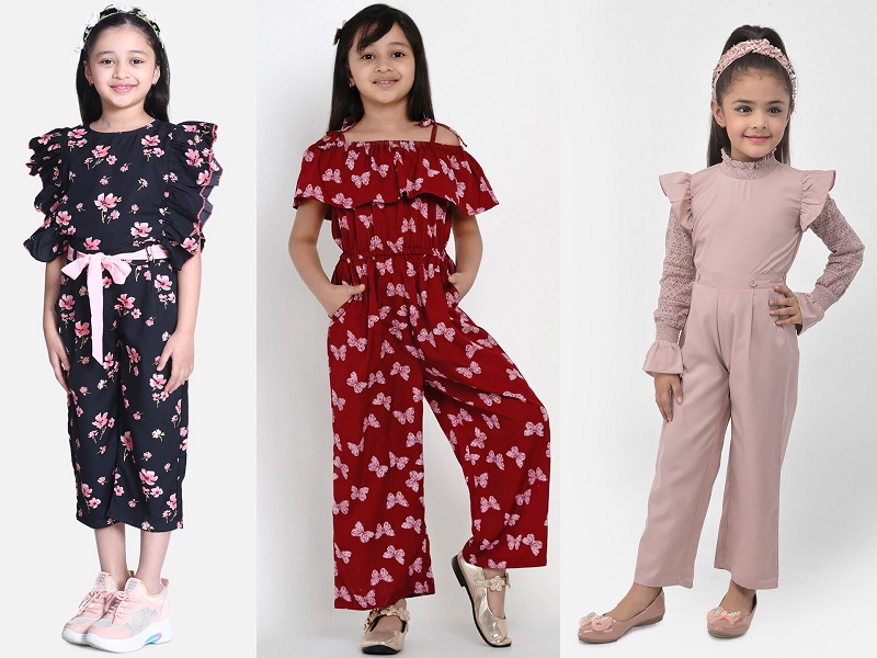 Full Length Cotton Girl Kids Jumpsuits Size 2 Years To 12 Years