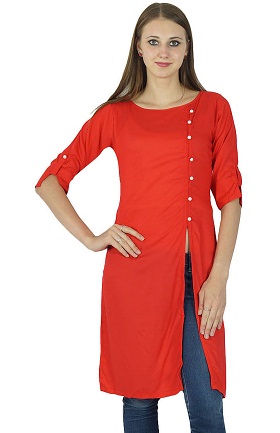 Phagun Designer Indian Rayon Red Solid Casual Kurta Women Kurti Top Tunic  Dress - Walmart.com