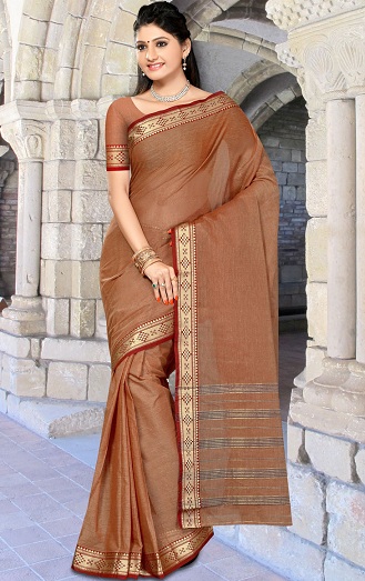 Elegant Brown Kanchi Cotton Saree