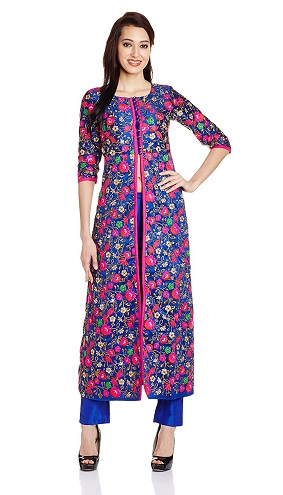 Embroidered Achkan Style Front Slit Kurta with Cigarette Pants
