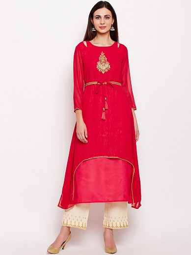 Georgette Double Layered Embroidered Kurti