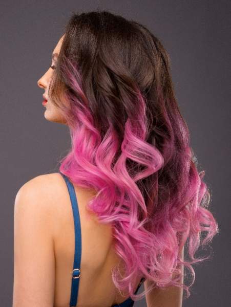 Pink Ombre Shoulder Length Wavy Hair