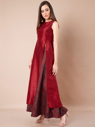 Solid A-line Silk Kurtas For Women