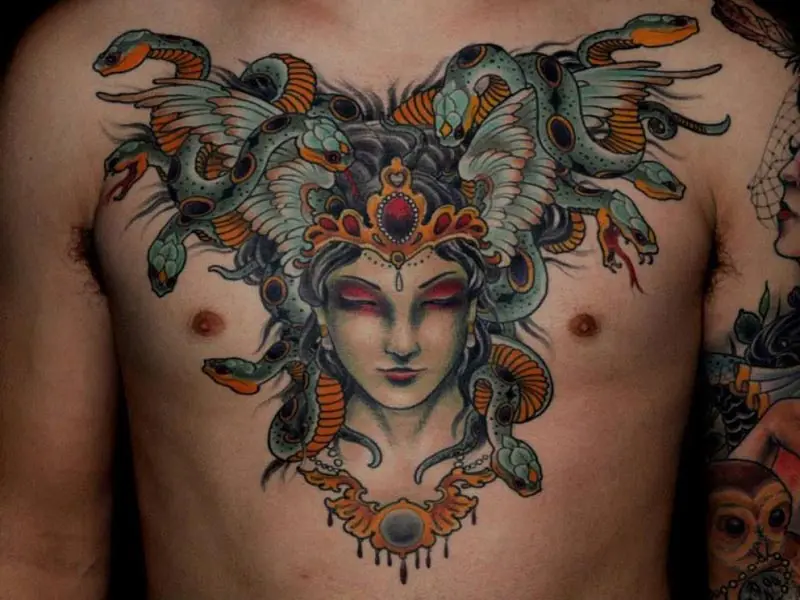 5. Colorful Medusa Tattoo on Chest - wide 3