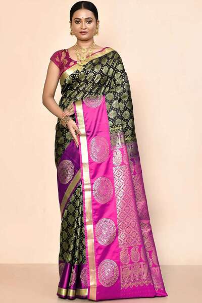 Black And Pink Kanjivaram Silk Saree