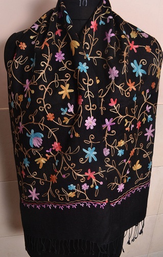 Black Colored Embroidered Pashmina Scarf