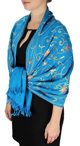 Blue Colored Embroidered Scarf