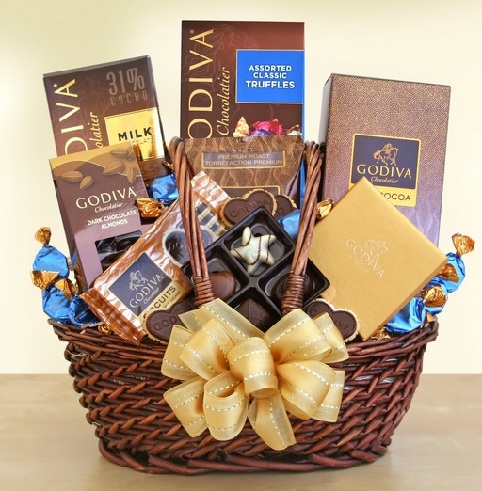 Congratulating with Basket of Chocolates