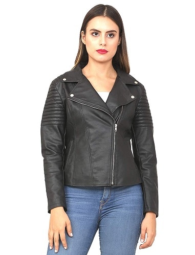 Dark Black Leather Blazer for Women