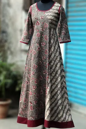 mix Printed Ladies Designer Long Gown Kurti Anarkali Full Sleeves