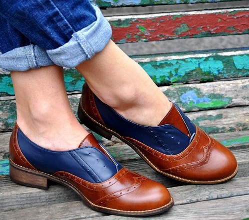 Ladies Laceless Leather Brogues Shoes