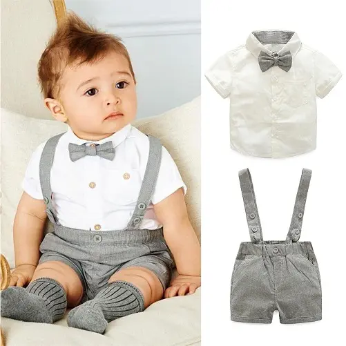 Off Sleeved Shirt with Short or Pants with Suspenders and Bow Ties