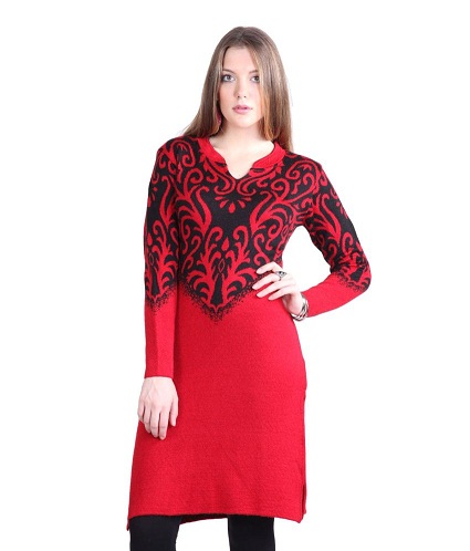 Asymmetrical Knitted Woolen Lace Work Kurti For Women  Shopaholics