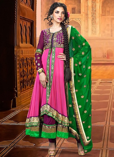 Pink and Green Salwar Kameez