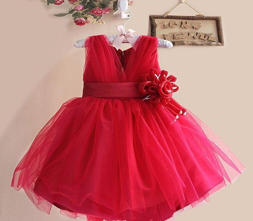 Red Birthday Dress with Floral Flare