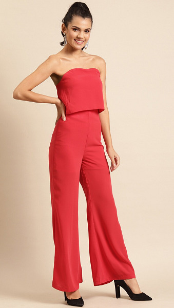 Red Strapless Jumpsuit
