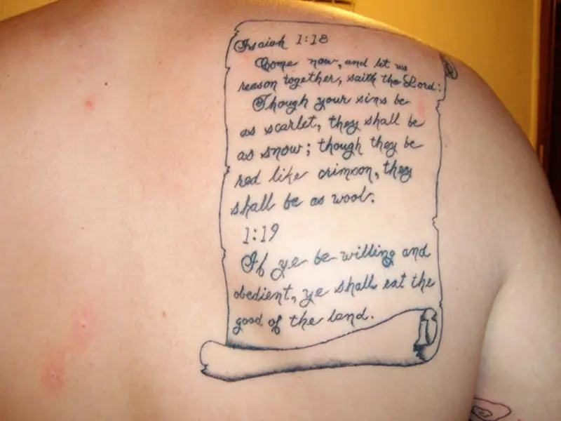 Shoulder tattoo saying Serendipity on Renata