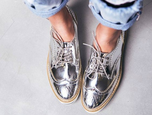 Shiny Silver Shade Brogues for Women