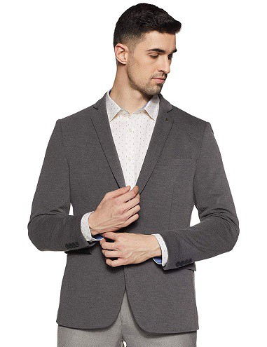 Suited Gray Solid Blazer for Office