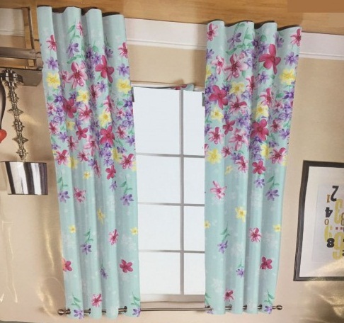 Pencil Pleated Classic Embroidered Foral Curtain Pair Blue Pink Polycoton Drapes 