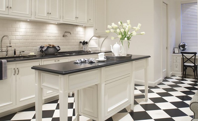 Black And White Tile Floor Kitchen