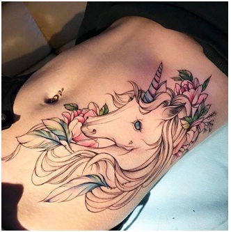 Realistic Unicorn Tattoo On The Stomach