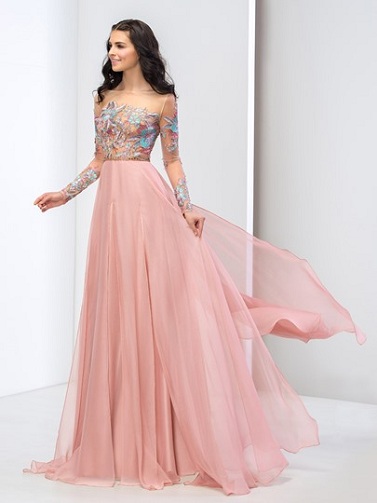 A-line Long Sleeve Designer Prom Dress