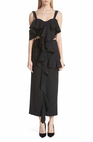 Black Ruffles Designer Midi Dress