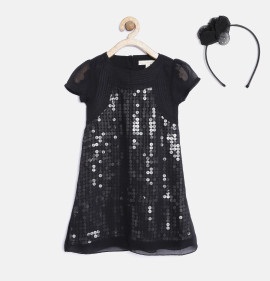 Black Sequined A-Line Fancy Frock Dress