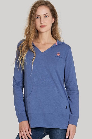 Blue Long Hooded T Shirt