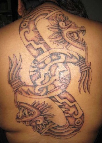 Bold and Intense Aztec Dragon Tattoo