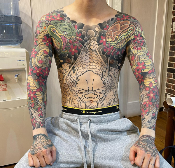 Colorful Full Front Body Tattoos For Men