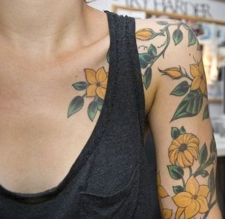 Colourful Floral Design Girl Tattoos