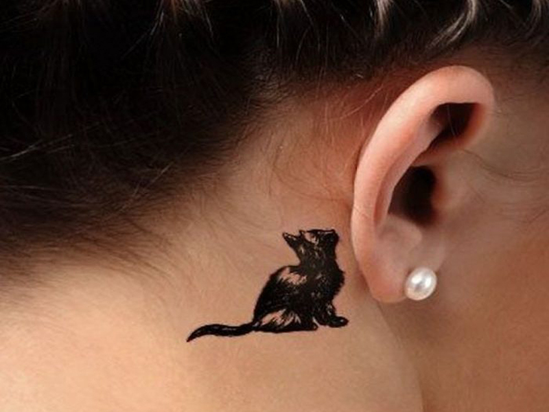 Behind The Ear Cat Design Tattoo