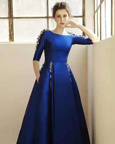 Buy Party Wear Navy blue Embroidery Work Silk Gown With Dupatta Online From  Surat Wholesale Shop