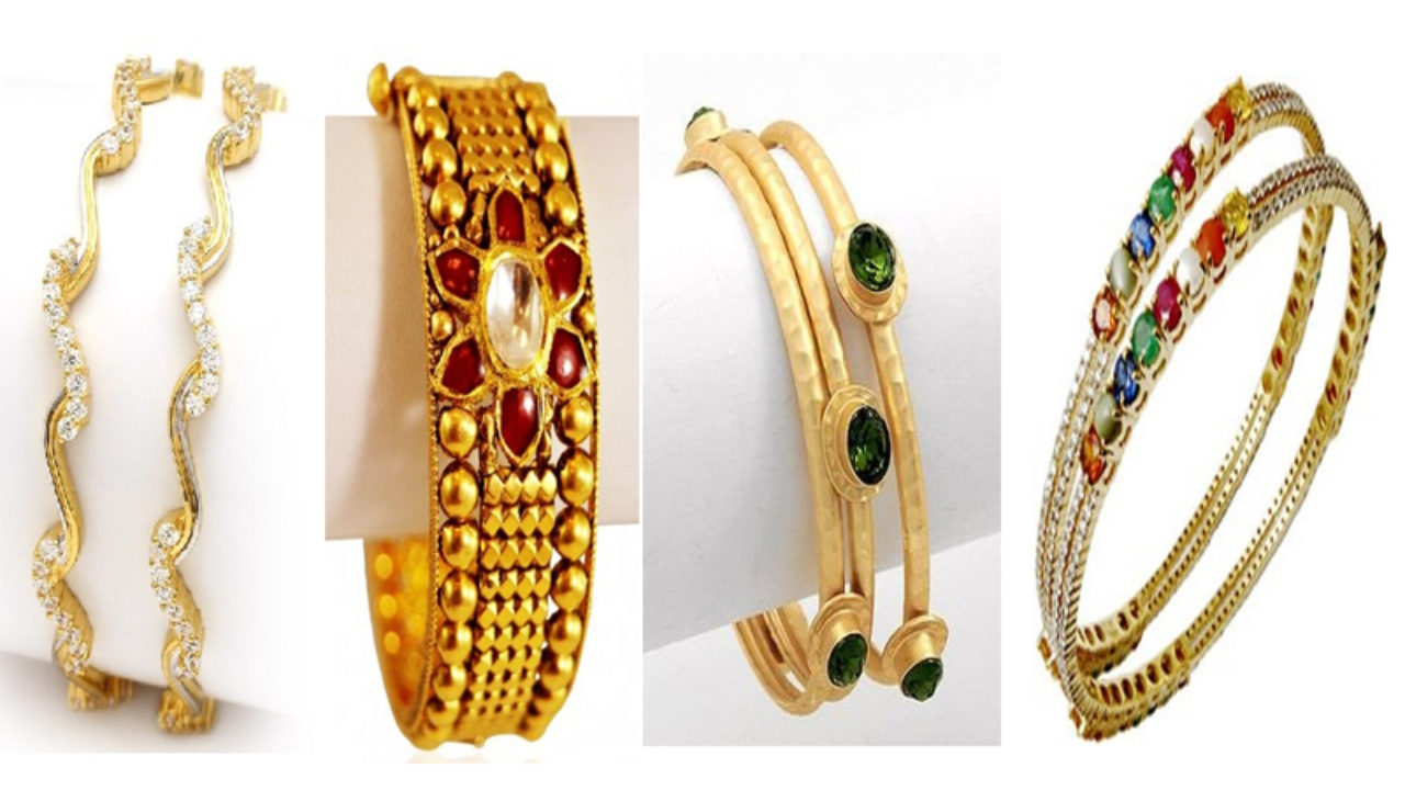 9 Customized Designs In Gold Bangles With Stones. stone bangles gold design...