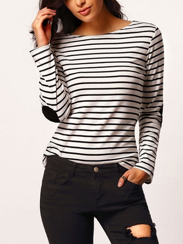 Elbow Patch Striped T Shirt