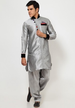 Grey Slim Fit Kurta Pyjama