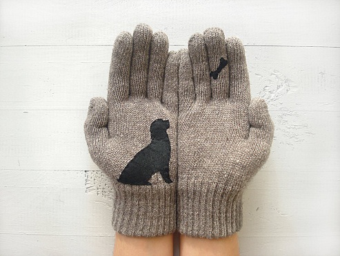 Hand Gloves with Dog Print