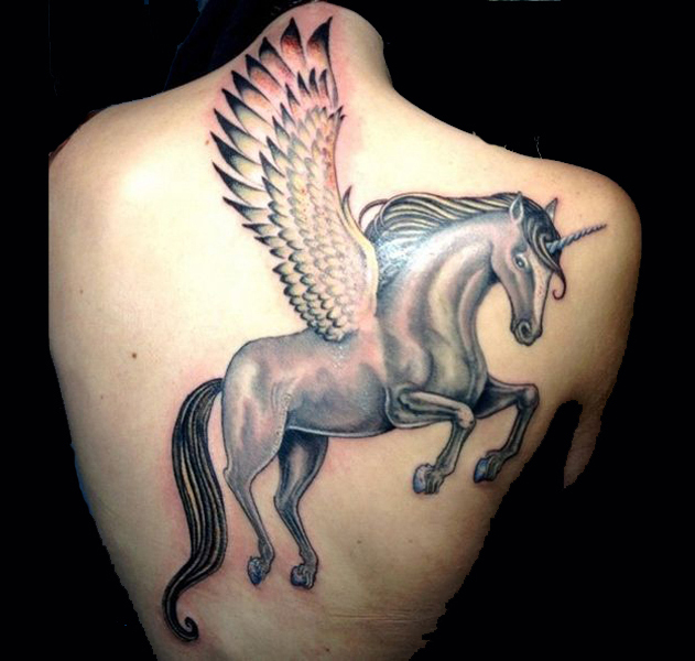 Impressive Flying Unicorn Tattoo