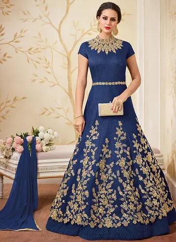 Regular Wear brasso Womens Blue Colour Anarkali Dress Material